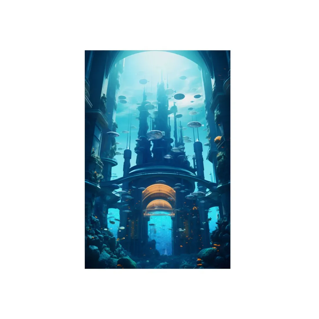 Futuristic Underwater Metropolis: Glass Cityscape - Metal Poster