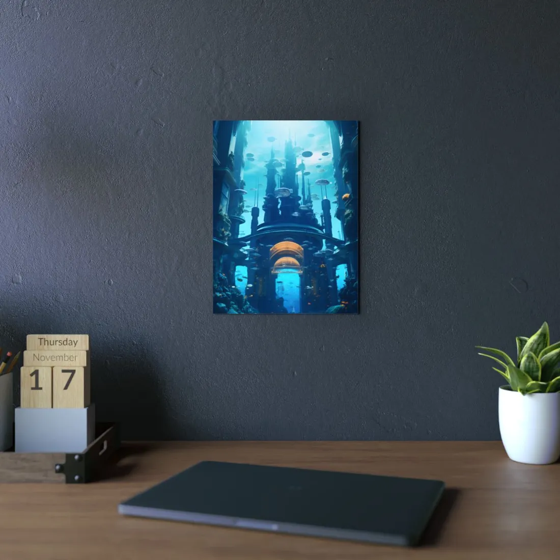 Futuristic Underwater Metropolis: Glass Cityscape - Metal Poster