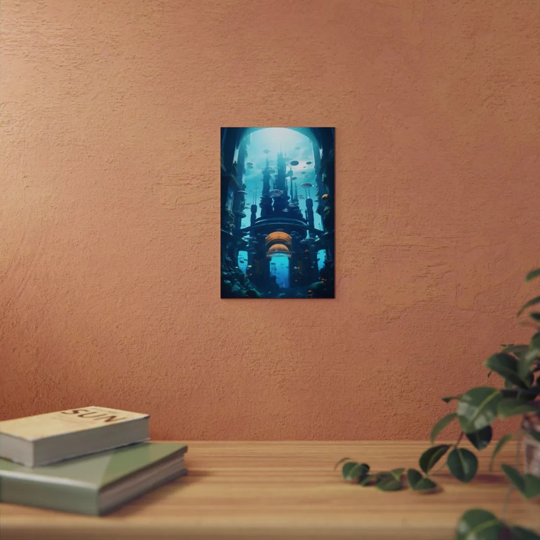 Futuristic Underwater Metropolis: Glass Cityscape - Metal Poster