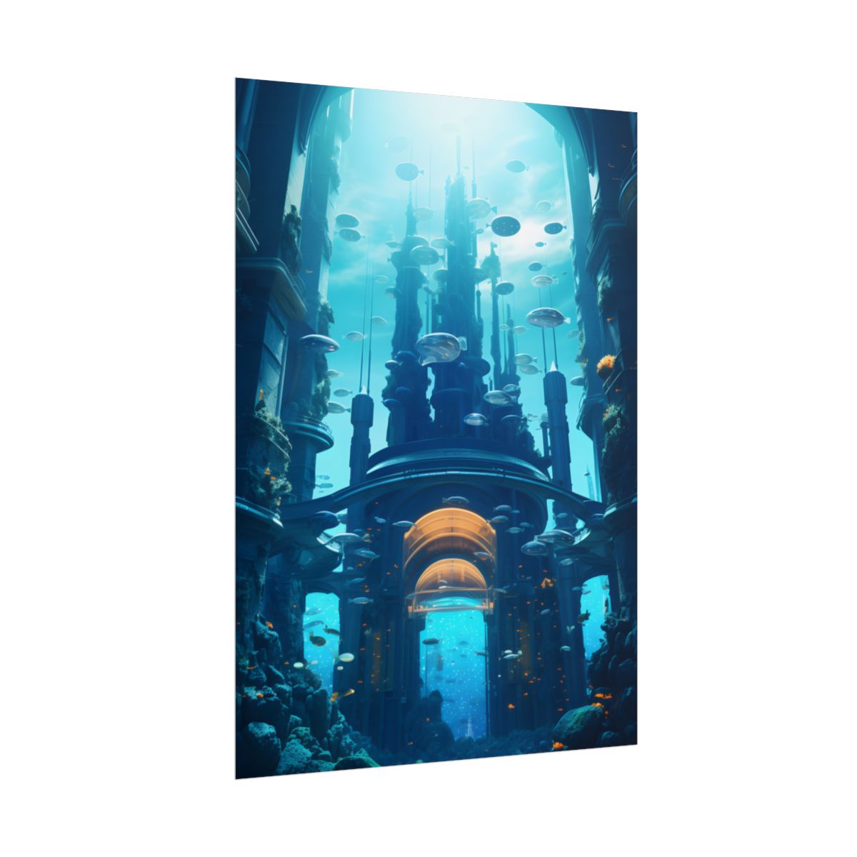 Futuristic Underwater Metropolis: Glass Cityscape - Poster