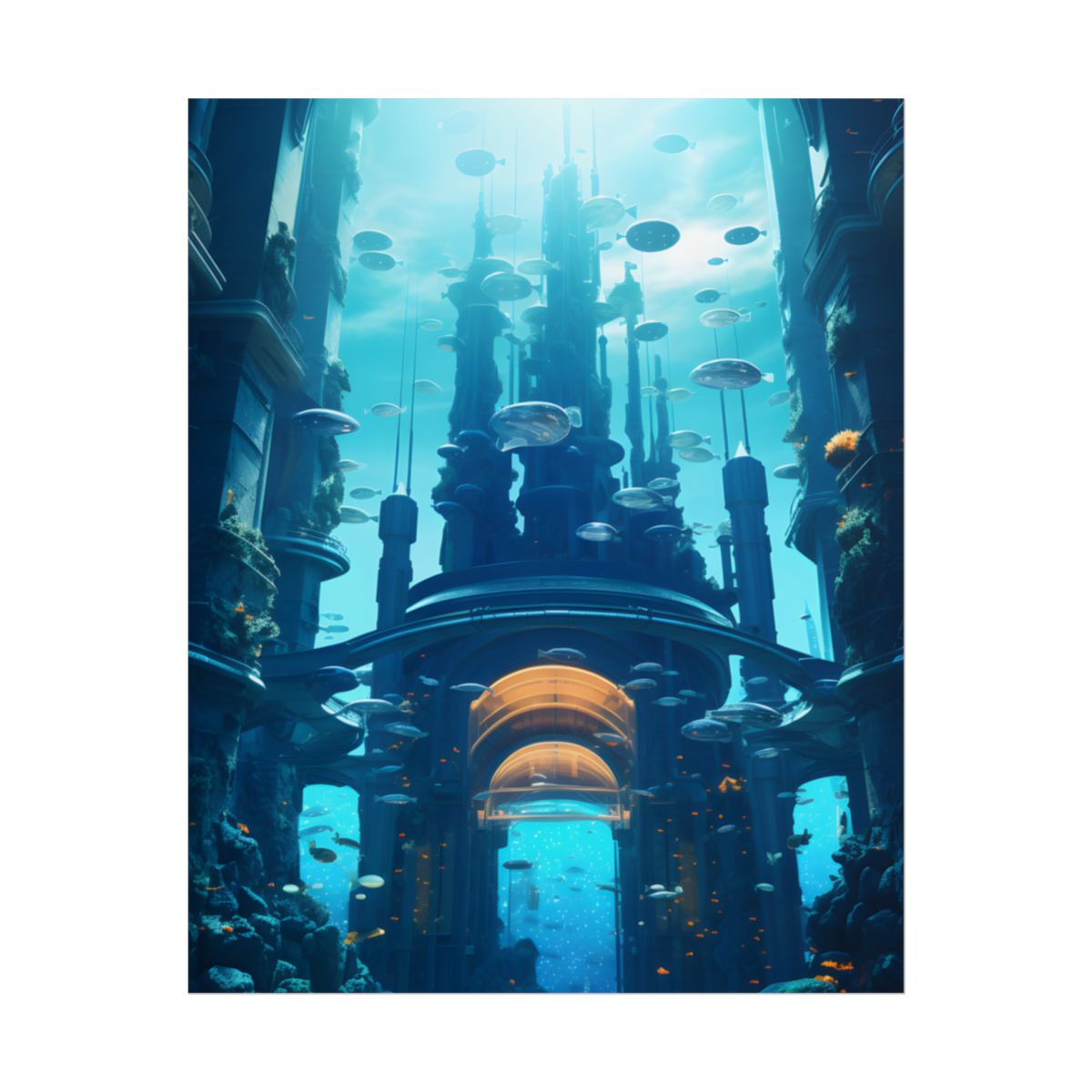 Futuristic Underwater Metropolis: Glass Cityscape - Poster