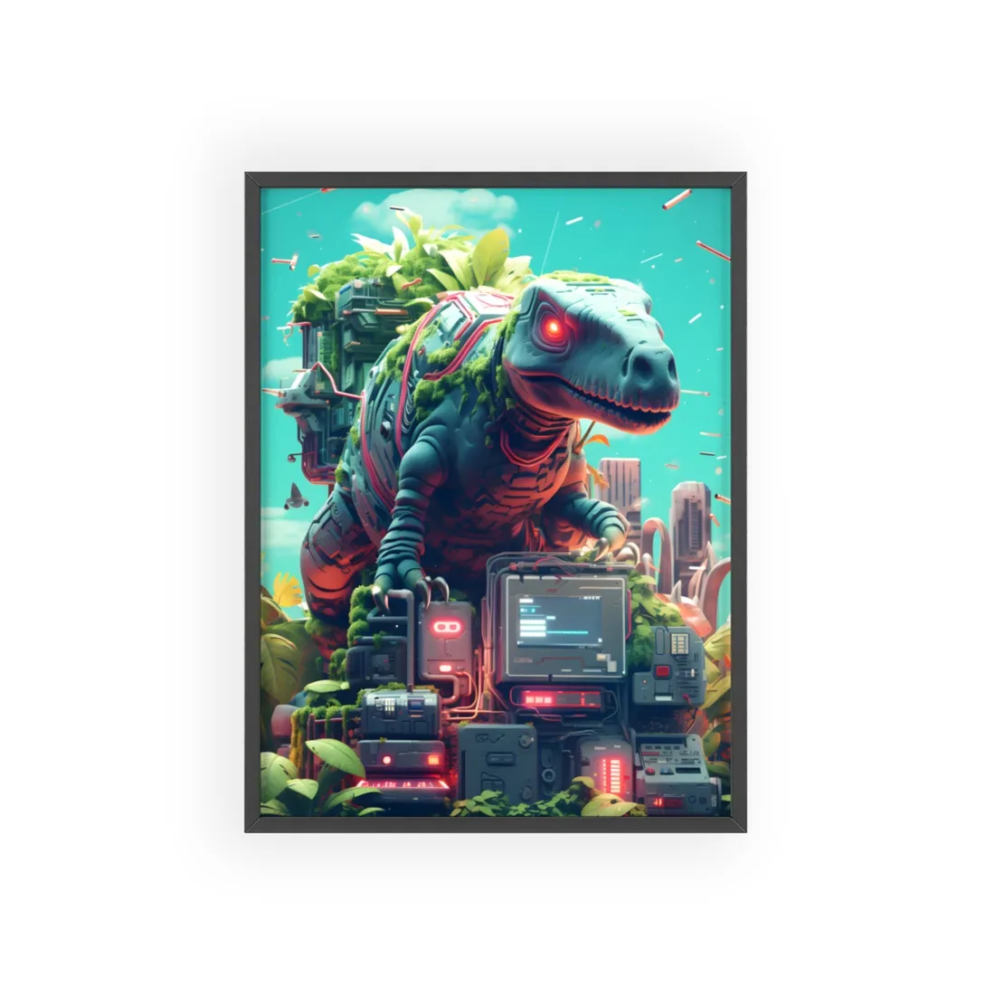 Futuristic Urban Cyber-Pets: Gamified Pixelated Friends - Framed Poster