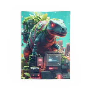 Robotic Dinosaur with Computers Wall Tapestry