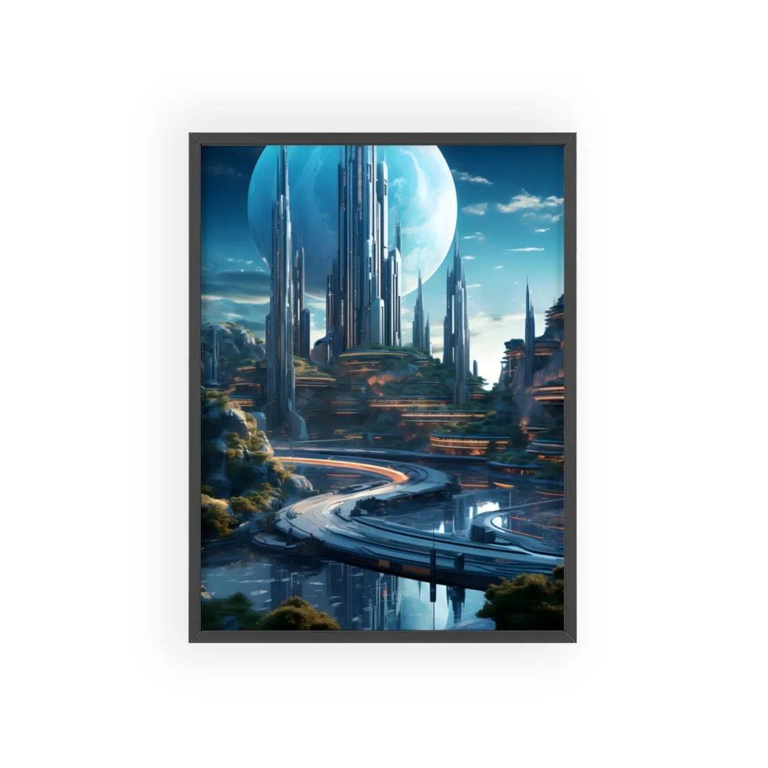 Futuristic Utopia: A Vision of Perfect yet Oppressed Society - Framed Poster