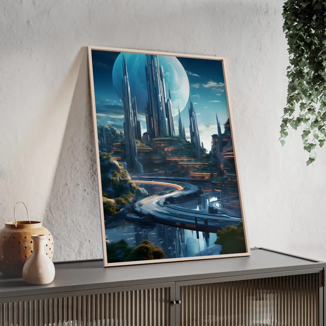 Futuristic Utopia: A Vision of Perfect yet Oppressed Society - Framed Poster