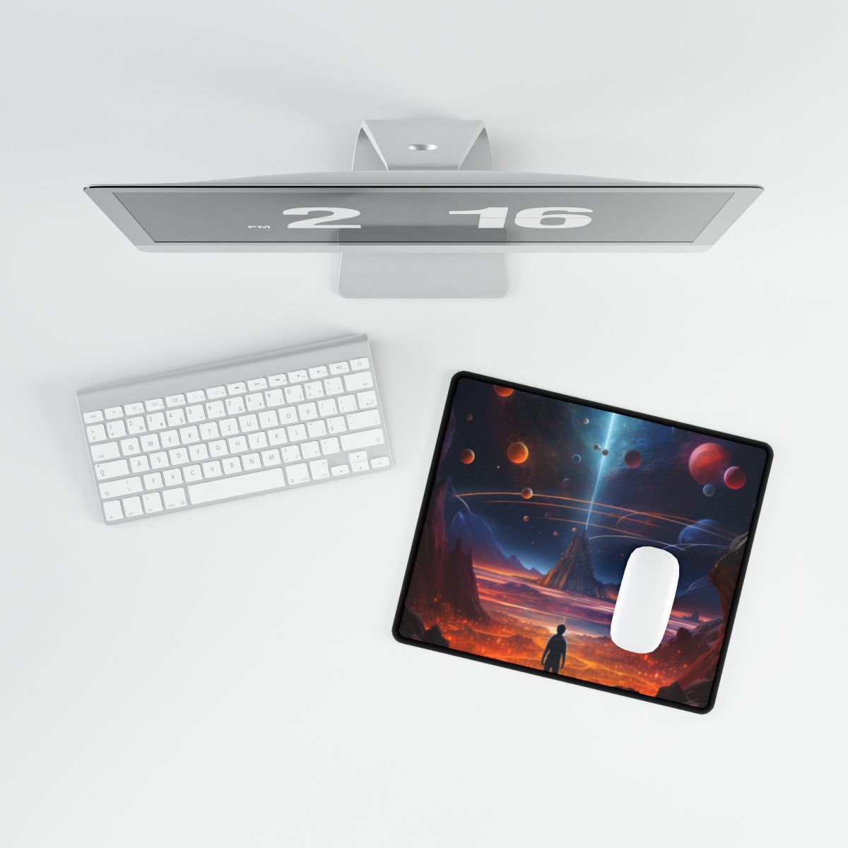 Futuristic Wilderness Explorer: Digital Artwork - Desk Mat