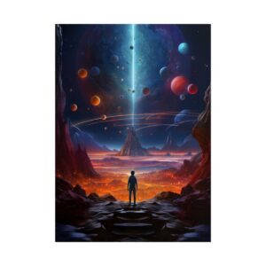 Figure Facing Alien Planet Landscape Poster