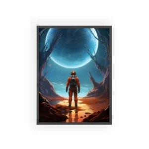 Astronaut Facing Blue Planet Framed Poster