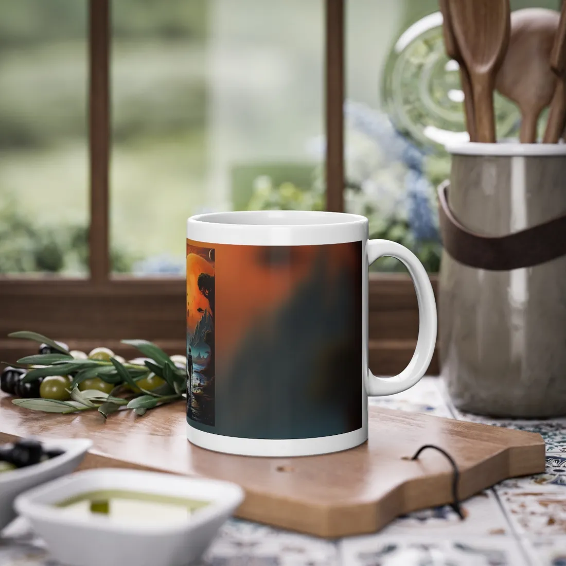 Futuristic Wilderness Explorer: Jetpack Adventure Art - Mug