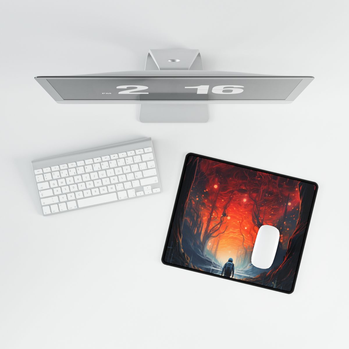 Futuristic Wilderness Explorer: Sci-Fi Adventure Digital Art - Desk Mat