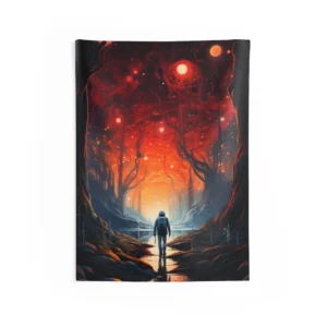 Walk Through Crimson Forest Wall Tapestry