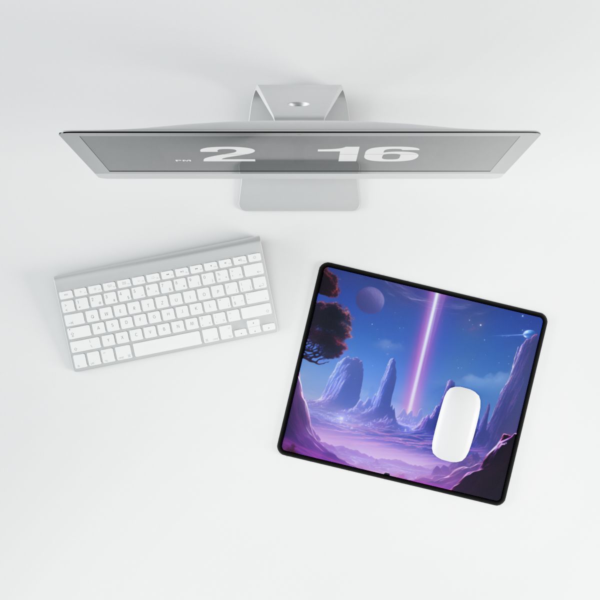 Futuristic Wilderness Explorer: Sci-Fi Artwork with Advanced Tool - Desk Mat