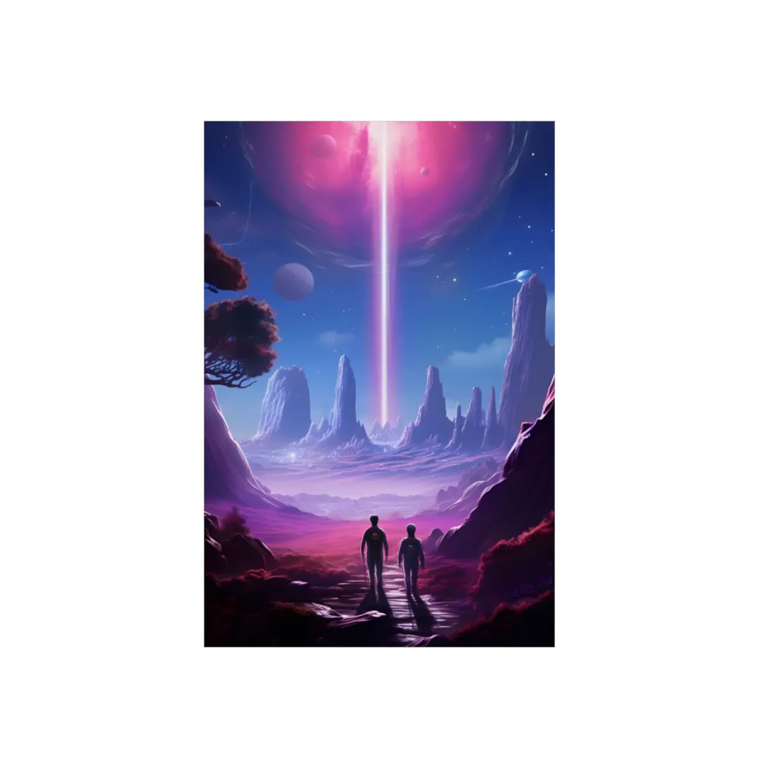 Futuristic Wilderness Explorer: Sci-Fi Artwork with Advanced Tool - Metal Poster