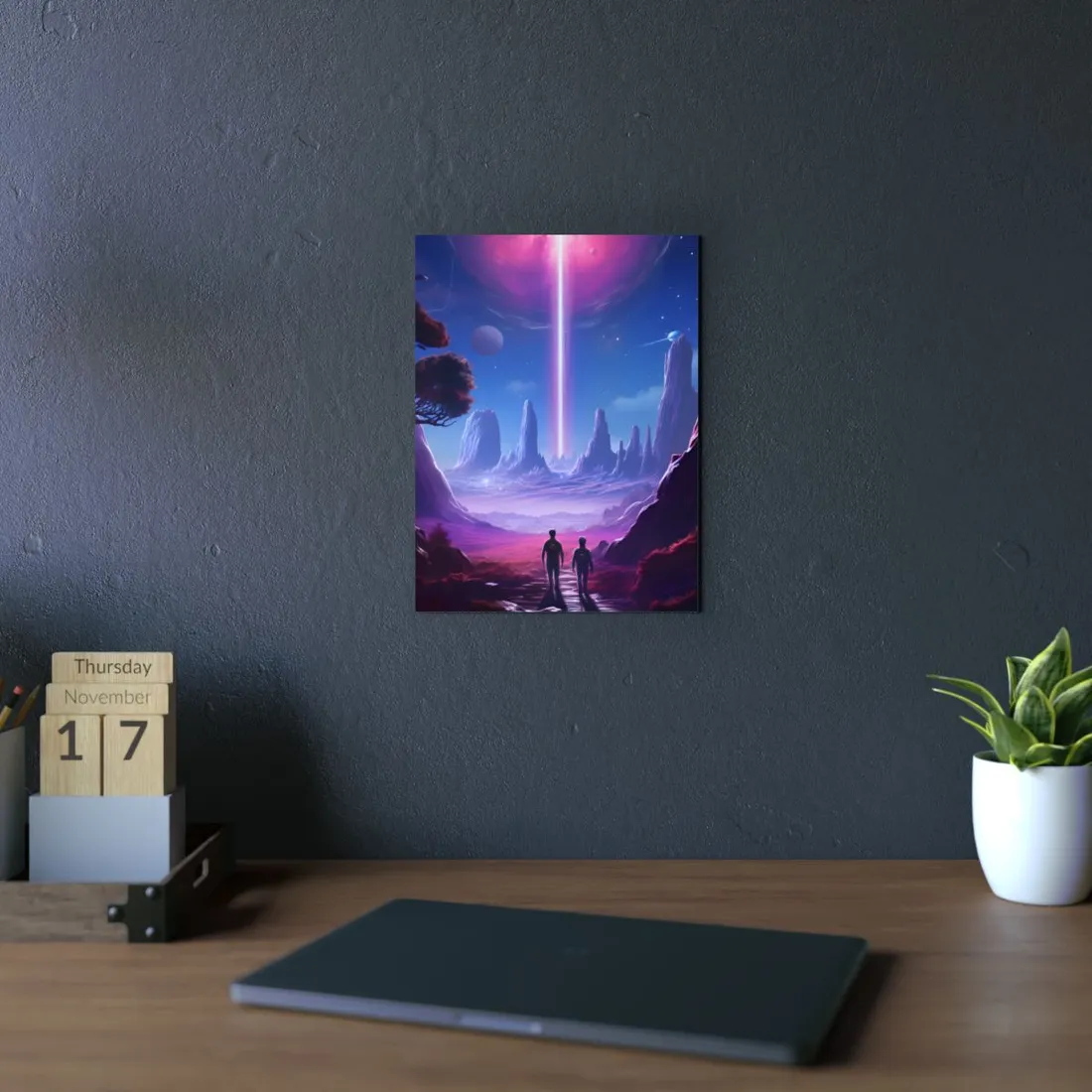Futuristic Wilderness Explorer: Sci-Fi Artwork with Advanced Tool - Metal Poster