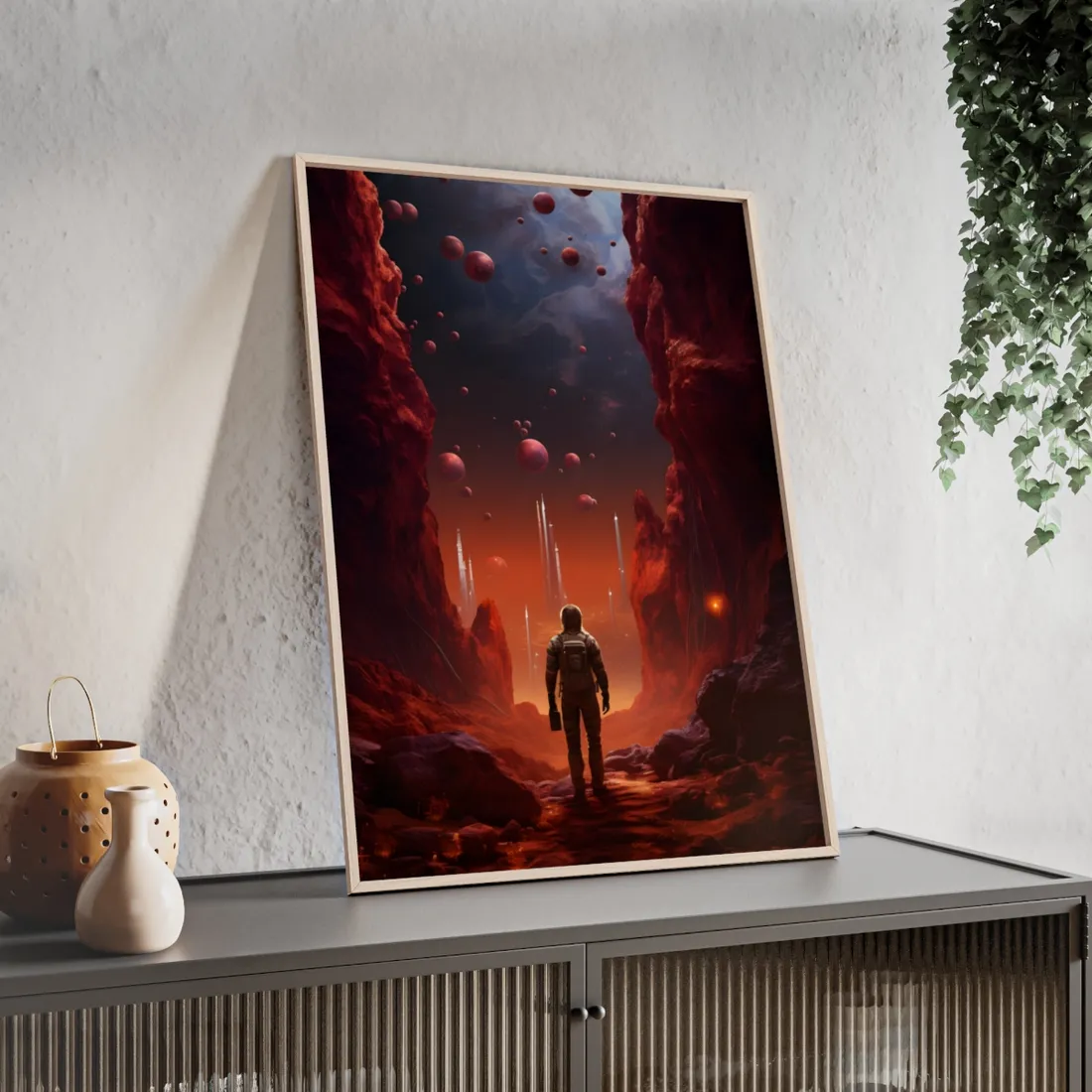 Futuristic Wilderness Explorer: Sci-Fi Space Adventure Art - Framed Poster