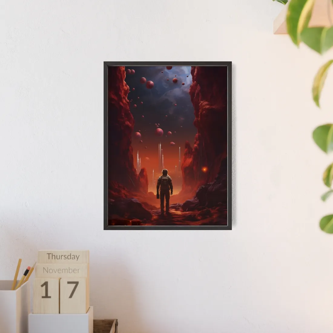 Futuristic Wilderness Explorer: Sci-Fi Space Adventure Art - Framed Poster