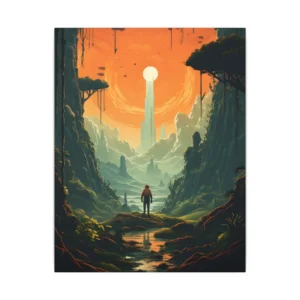 Figure Standing by Stream Landscape Canvas Print
