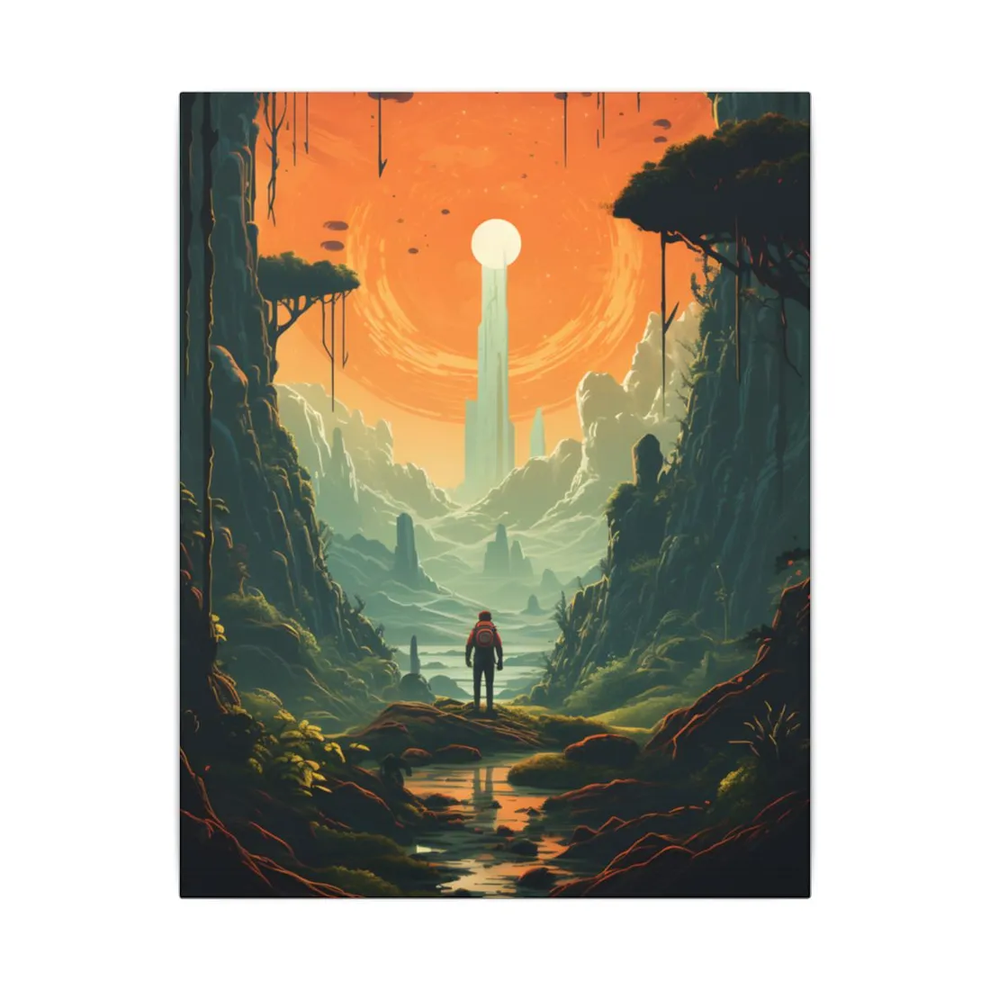 Futuristic Wilderness Explorer: Solo Discovery in Sci-Fi Terrain - Canvas