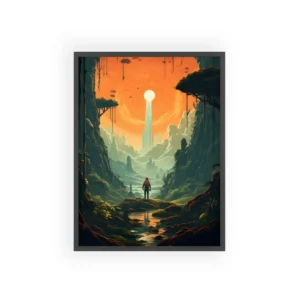 Figure Standing by Stream Landscape Framed Poster