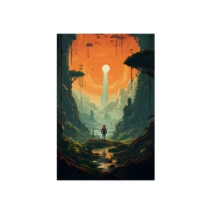 Figure Standing by Stream Landscape Metal Poster