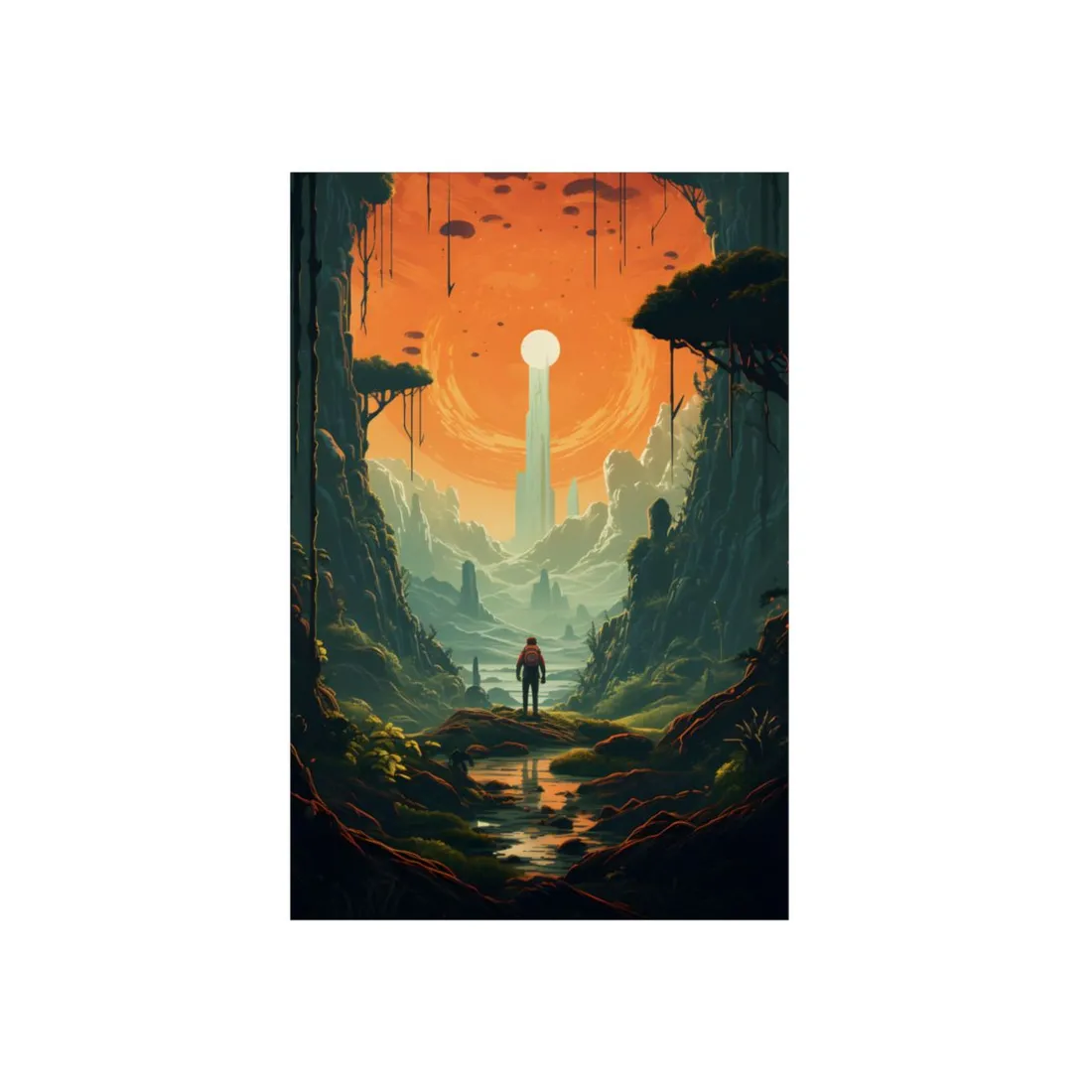 Futuristic Wilderness Explorer: Solo Discovery in Sci-Fi Terrain - Metal Poster