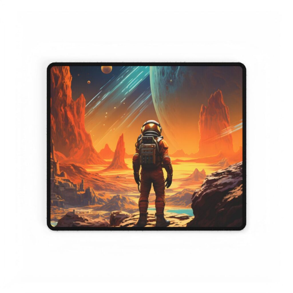Futuristic Wilderness Explorer: Solo Journey in the Unknown - Desk Mat