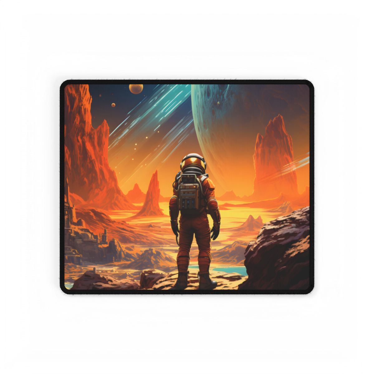 Futuristic Wilderness Explorer: Solo Journey in the Unknown - Desk Mat