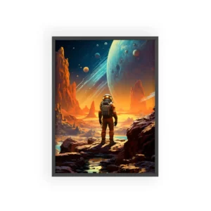 Astronaut Looking at Planet Framed Poster