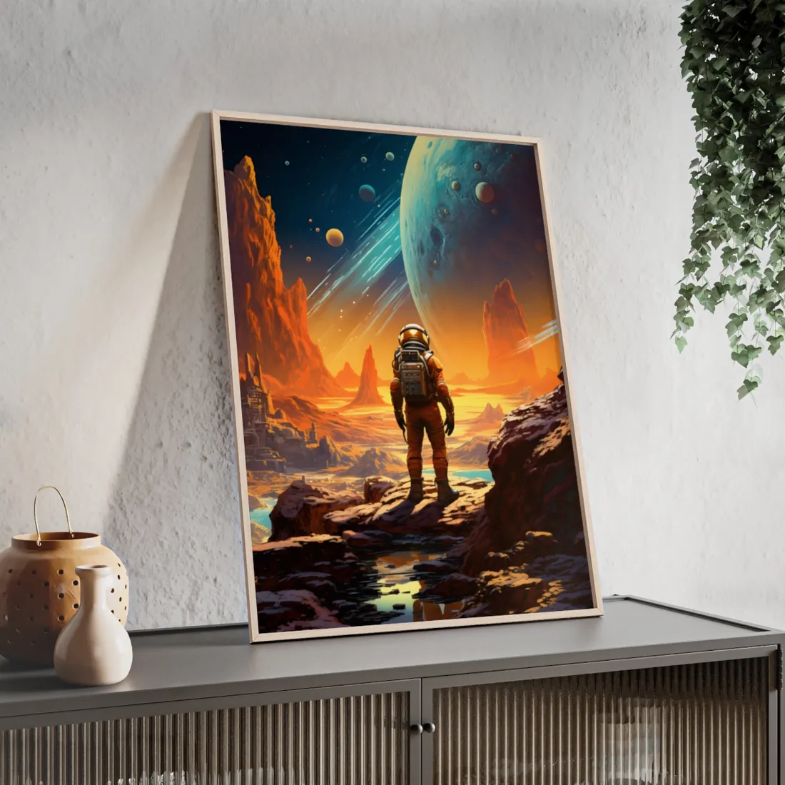 Futuristic Wilderness Explorer: Solo Journey in the Unknown - Framed Poster