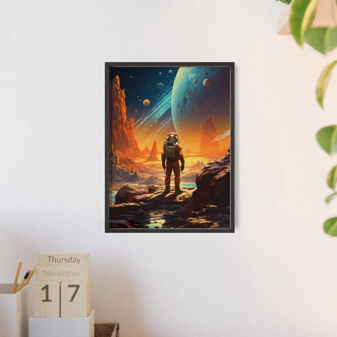 Futuristic Wilderness Explorer: Solo Journey in the Unknown - Framed Poster