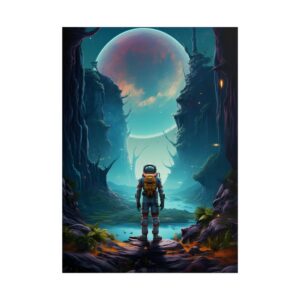 Astronaut Standing on Alien Planet Poster