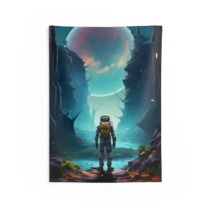 Astronaut Standing on Alien Planet Wall Tapestry