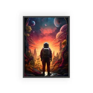 Astronaut Facing Alien Planets Framed Poster
