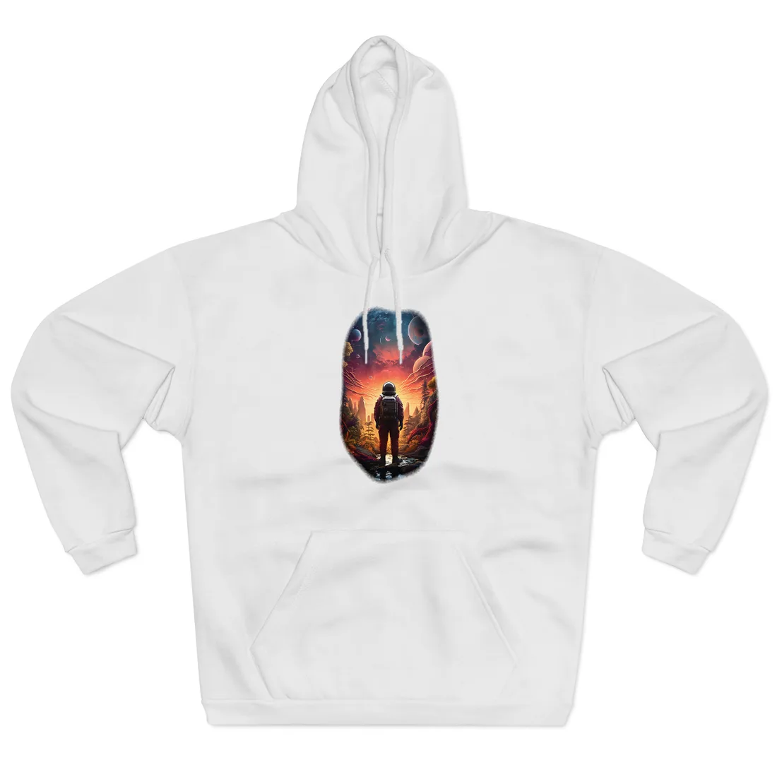 Futuristic Wilderness Explorer: Solo Sci-Fi Odyssey Hoodie - Hoodie (White)
