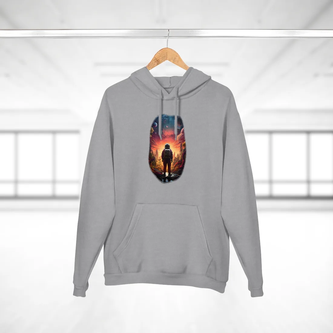Futuristic Wilderness Explorer: Solo Sci-Fi Odyssey Hoodie - Hoodie (Heather Grey)