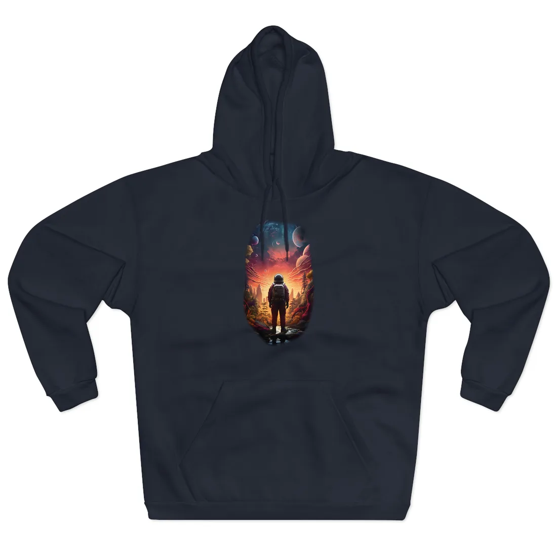 Futuristic Wilderness Explorer: Solo Sci-Fi Odyssey Hoodie - Hoodie (Navy)