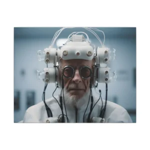 Elderly Man in Headset Canvas Print