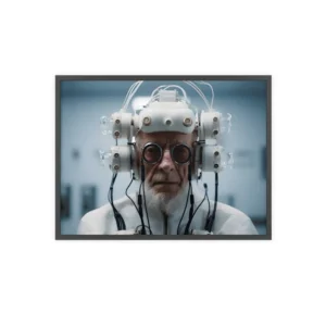 Elderly Man in Headset Framed Poster