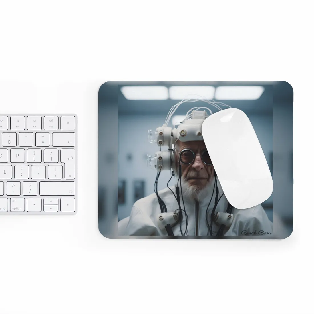 Futuristic Wisdom: A Senior's Tech Connection - Mouse Pad