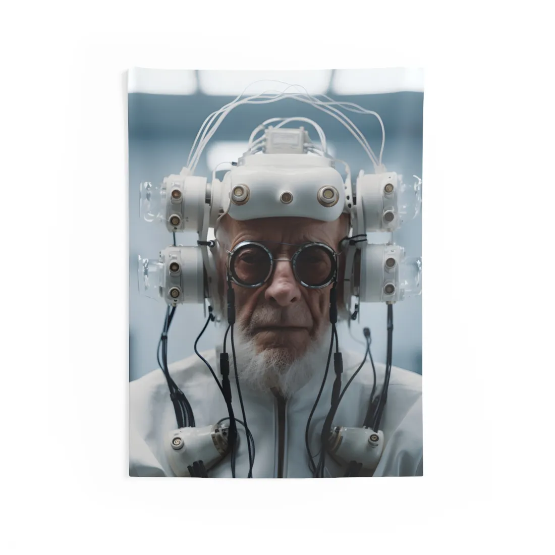 Futuristic Wisdom: A Senior's Tech Connection - Wall Tapestry
