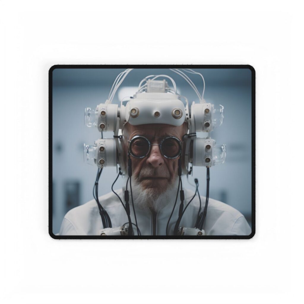 Futuristic Wisdom: A Senior's Tech Connection - Desk Mat