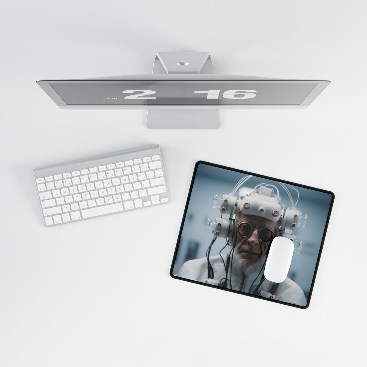 Futuristic Wisdom: A Senior's Tech Connection - Desk Mat