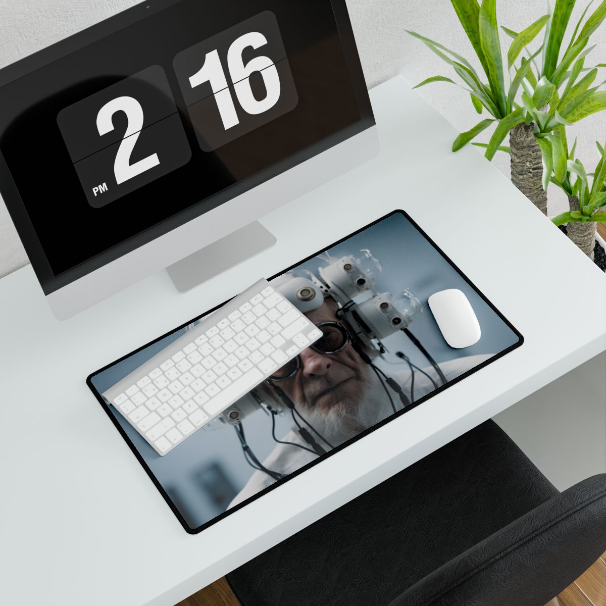 Futuristic Wisdom: A Senior's Tech Connection - Desk Mat