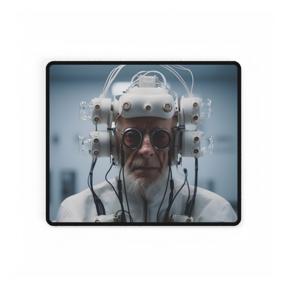 Futuristic Wisdom: A Senior's Tech Connection - Desk Mat