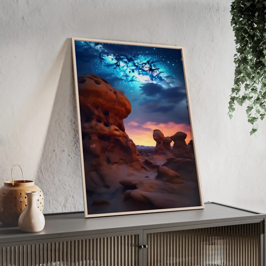Galactic Stargazing: Serene Night Sky Art - Framed Poster