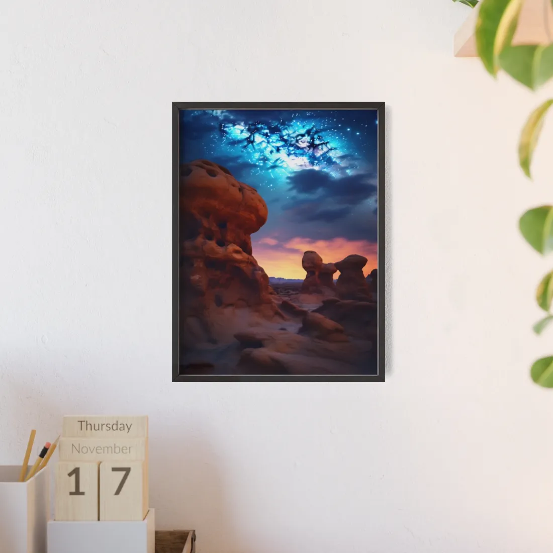 Galactic Stargazing: Serene Night Sky Art - Framed Poster