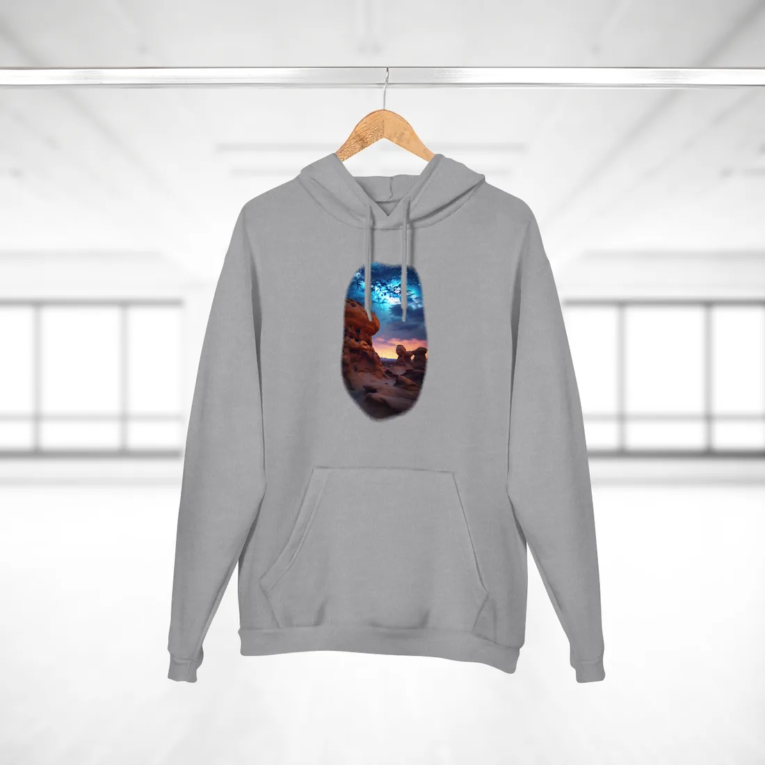 Galactic Stargazing: Serene Night Sky Art - Hoodie (Heather Grey)
