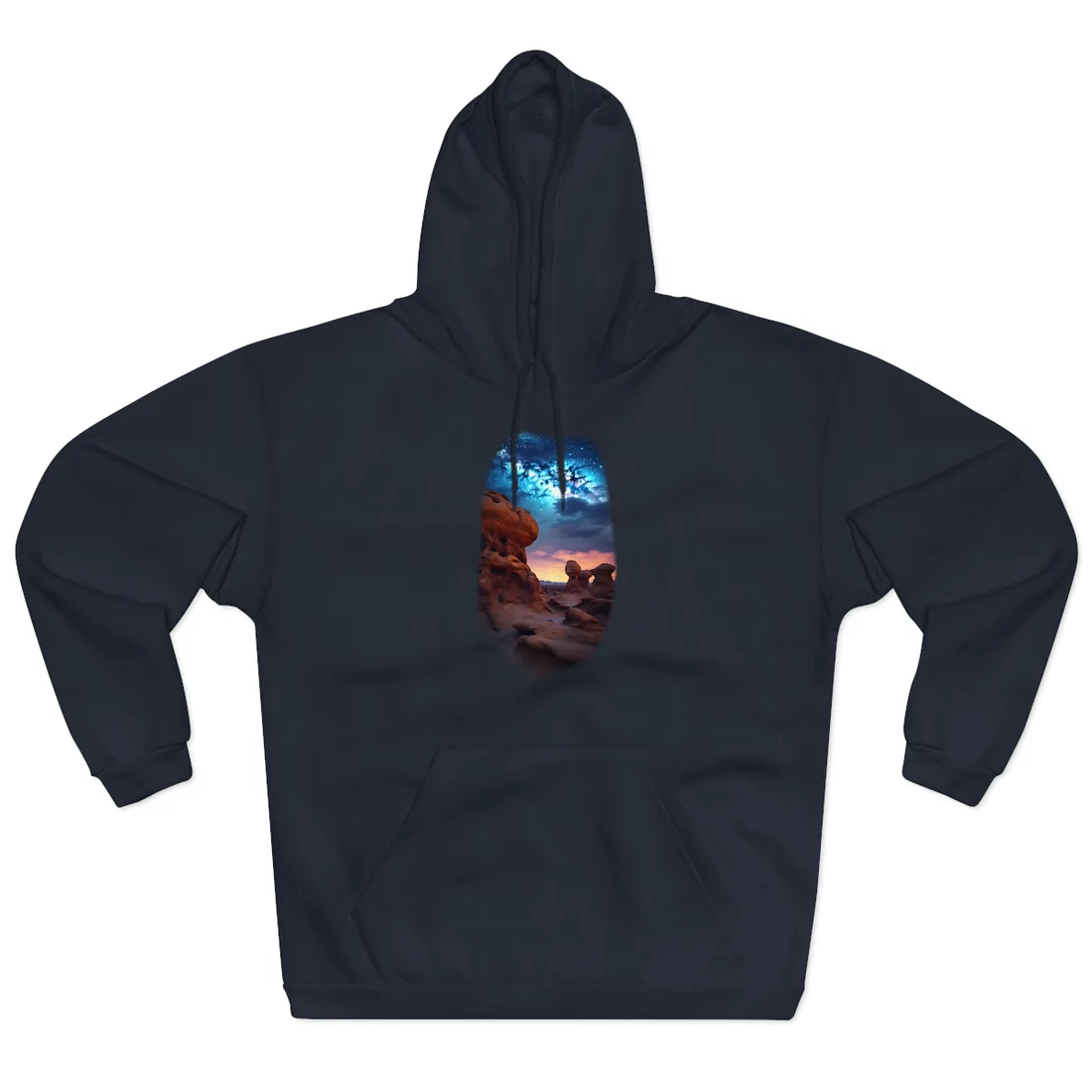 Galactic Stargazing: Serene Night Sky Art - Hoodie (Navy)