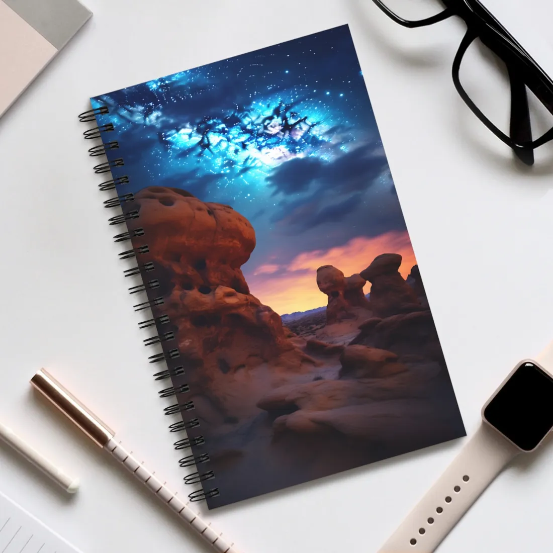 Galactic Stargazing: Serene Night Sky Art - Spiral Notebook