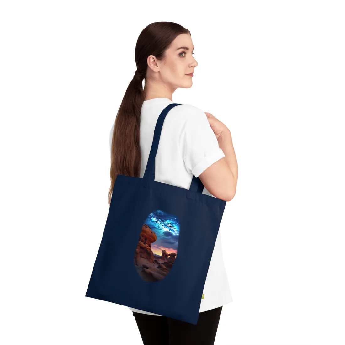 Galactic Stargazing: Serene Night Sky Art - Tote Bag (French Navy)